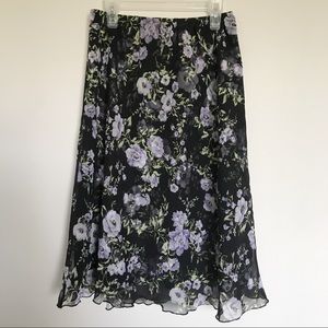 Dressbarn Vintage 90’s Purple/Black Floral Skirt Size Petite Medium Cottagecore